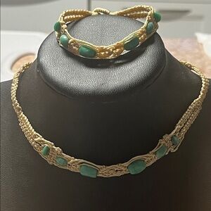 Handcrafted boho vintage macramé and beaded choker and bracelet